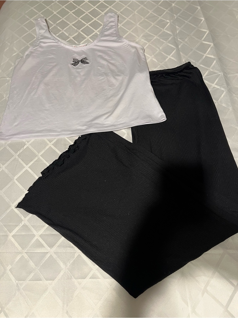 White Tank Top and Black Ribbed Pajama Loungewear Pants Set XL Rampage